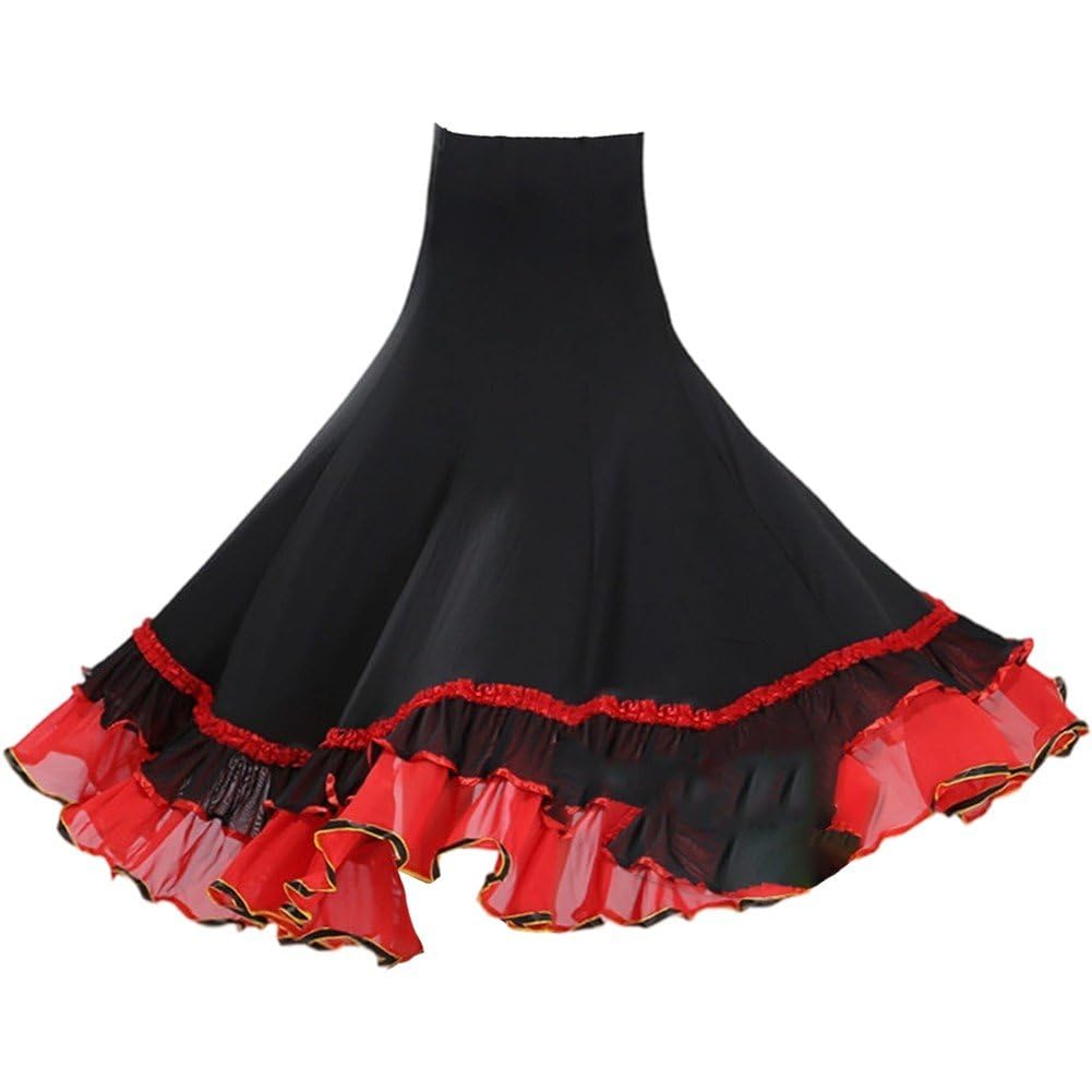 Falda Flamenca Clásica Española con Vuelo Grande, Faldas Españolas con Volantes, Falda De Actuación, Falda De Práctica De Salón, Falda De Danza del Vientre para Mujer