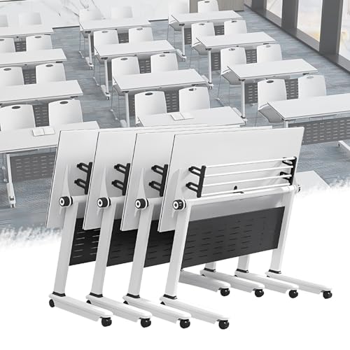 Mesa plegable móvil para sala de conferencias, escritorio de oficina con ruedas, moderno, paquete de 4 mesas de reunión de entrenamiento para aula, seminario y uso en la oficina (63 x 23.6 x 29.5