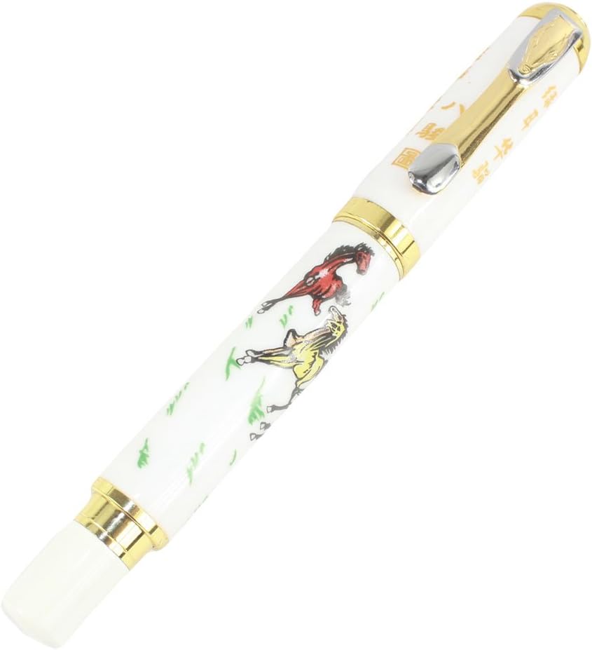Gullor Chinese Traditional White Porcelain Eight Horse Picture Rollerball pen