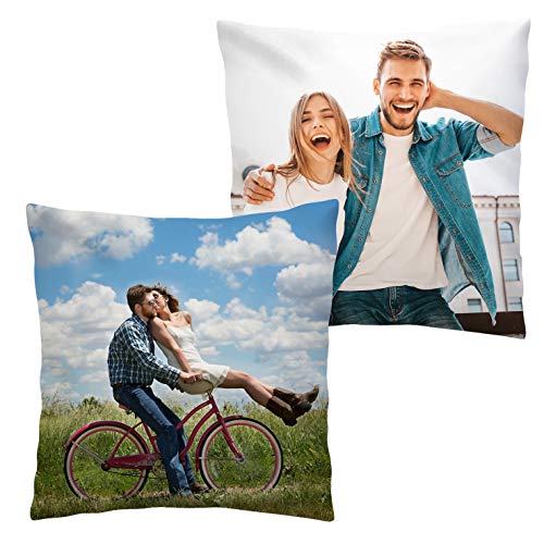Personalisiertes FOTOGESCHENK Doppelseitig mit eigenem Foto Bedruckt (45 x 45 cm) Foto-Kissen mit Deinem Foto & Text beidseitig Bedrucken, Geburtstag, Valentinstag Kissenbezug mit Kisseneinsatz [091]