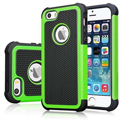 iPhone SE Case (1st gen - 2016), iPhone 5S Cover, Jeylly Shock Absorbing Hard Plastic Outer + Rubber Silicone Inner Scratch Defender Bumper Rugged Hard Case Cover for Apple iPhone SE/5S - Green