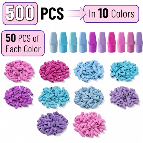 Image of Mr. Pen- Pencil Erasers Toppers, 500 Pack, Colorful | Latex Free, No Smudge, Mr Pen Erasers for Pencils