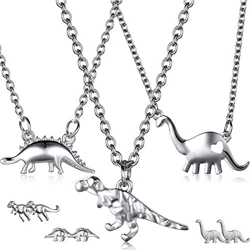 Valentine's Day Dinosaur Jewelry Set, 3 Pieces Dinosaur Pendant Necklace and 3 Pairs Dinosaur Earrings