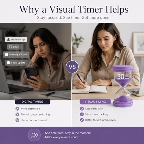 Image of Sand Timer 30 Minute, Sand Clock, Hour Glass Sand Timer Sand Clock Sandtimer Classroom Games Home Kitchen Officesand Clock Timer for Room Hourglass (Purple)
