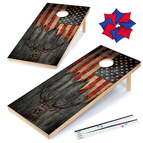 Wood Premium Cornhole Set, Backyard Lawn Cornhole Outdoor Game Set, Regulation Size 4 x2  Cornhole Boards & 8 Cornhole Bean Bags & 2 Cornhole Scoreboards w  Magnetic Score Keepers (Moose)
