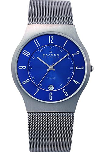 Skagen Men's Sundby Quartz Analog Stainless Steel and Mesh Watch, Color: Blue & Charcoal (Model:...