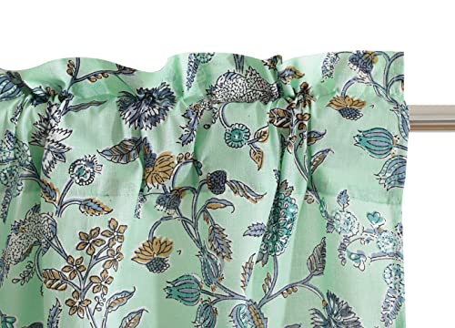 Image of Ravaiyaa - Attitude Is Everything Hand Printed Half Window Kitchen Curtain 100% Cotton Short Drapery Valance Curtain 40 inch X 18 inch Inch (Sege Green) - Semi-Sheer, Rod Pocket