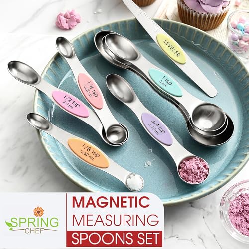 Image of Spring Chef Stainless Steel Magnetic Measuring Spoons Set of 8, Pastel
