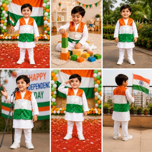 Image of Raj Costume Freedom Fighter Costume for Kids | Independence Day Fancy Dress | Patriotic School Function Dress | Boys & Girls