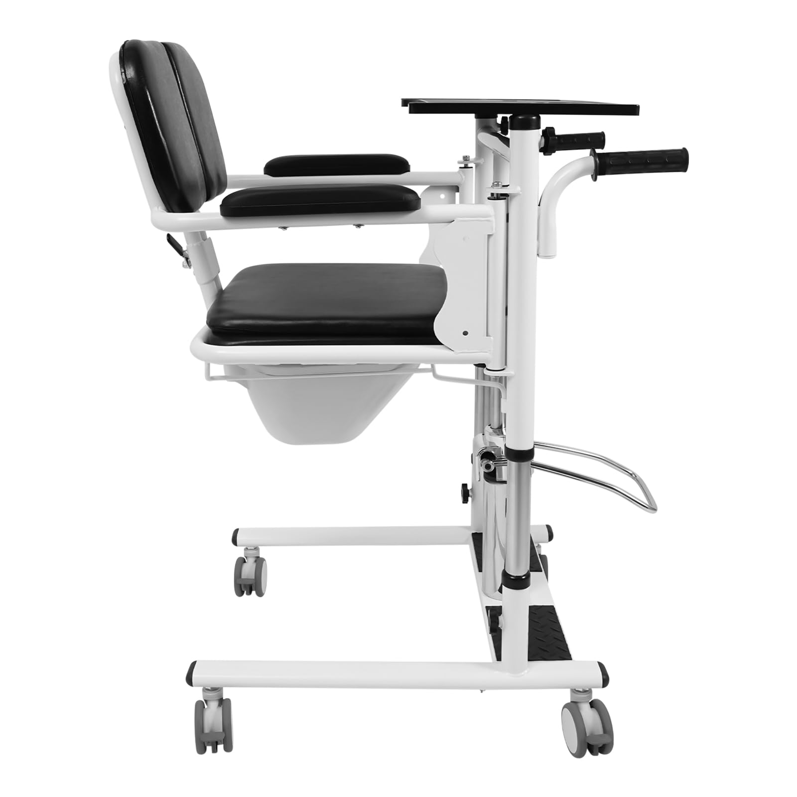 Hydraulic Patient Lift Chair,330lbs Hydraulic Patient Lift Transfer Chair Mobility Elderly Aid Wheelchair Lift,180° Split Seat Cushion,with Chamber Pot with Lid (Black)