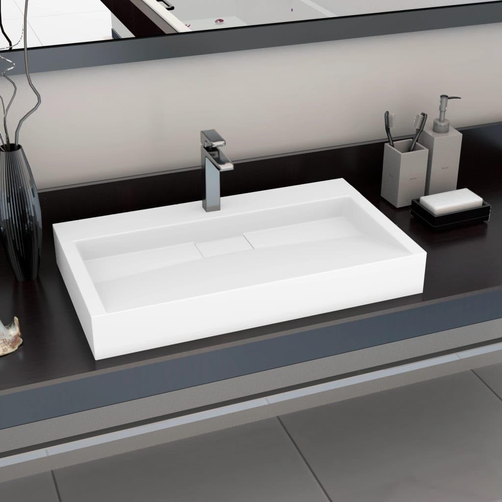 Lavabo de Resina Mineral para Baño o Aseo, Diseño Elegante y Atemporal, Fácil de Limpiar, Ideal como Lavabo Colgante o sobre Mueble, Incluye Materiales de Montaje