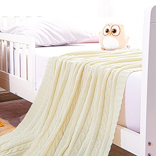 Image of NTBAY 100% Pure Cotton Cable Knit Toddler Blanket, Super Soft Warm Breathable 30x40 Baby Blanket for Crib, Stroller, Nursery, Travel, Newborn, 30x40 Inches, Ivory