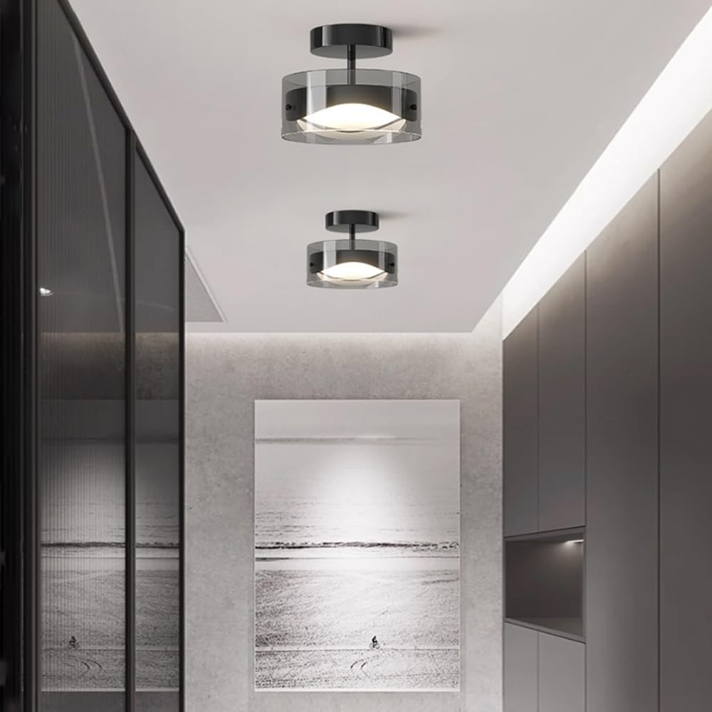 9W Led Półpłaska Oprawa Sufitowa, Czarna Oprawa Do Korytarza, Szklana Sufitowa, Sufitowa Na Werandzie, Wejściowa Do Sypialni, Sufitowa Do Korytarza, 3 Tryby Kolorów, 7,87 Cala