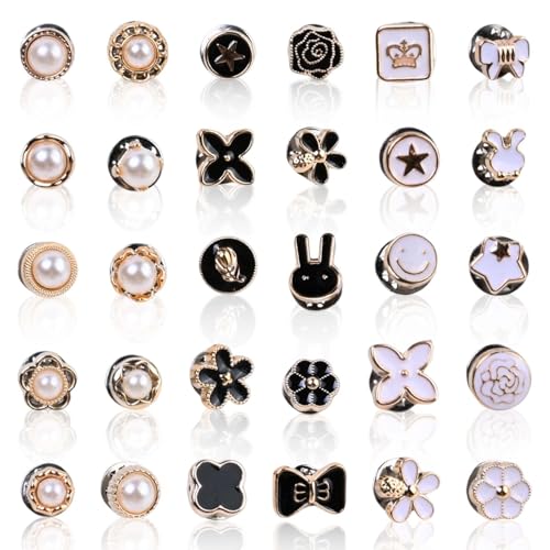 Merzio 30 Pcs Brooch Pins for Women Modesty Pins for Low Cut Tops No Sew Instant Buttons for Shirt Dress Safety Prevent Accidental Exposure Button Cover for Clothes Bags Decoration