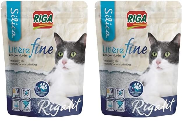 Riga - Rigalit Fine - Litière pour Chat Hyper Absorbante d'origine Minérale - Gel de Silice - Granulométrie Fine - Absorbe Les Odeurs - Anti Développement Bactérien...