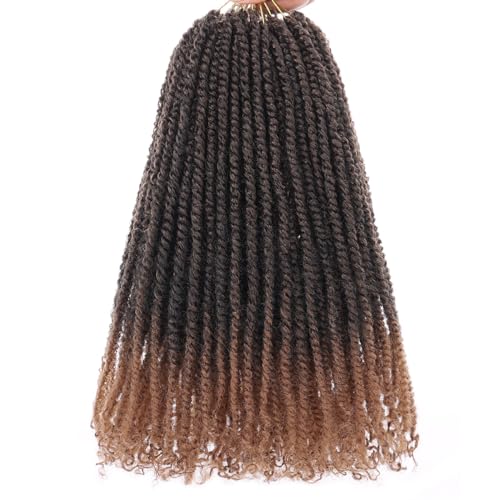 COOKOO 12 Inch Micro Twist Crochet Hair 9 Packs Ombre Brown Pre-looped Bouncy Mini Passion Twist Crochet Hair Pre-twisted Mini Senegalese Twist Crochet Hair Extensions(1B/30#)