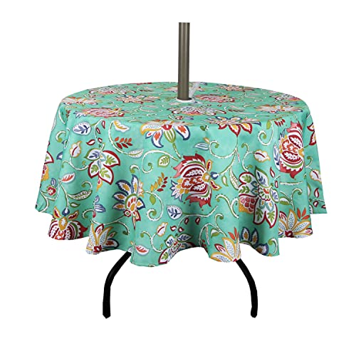 Image of EHouseHome Outdoor and Indoor 60inch Round Tablecloth with Umbrella Hole and Zipper, Waterproof Zippered Patio Cloths, Spring /Summer Table Covers for Backyard Circular Table /BBQs /Picnic