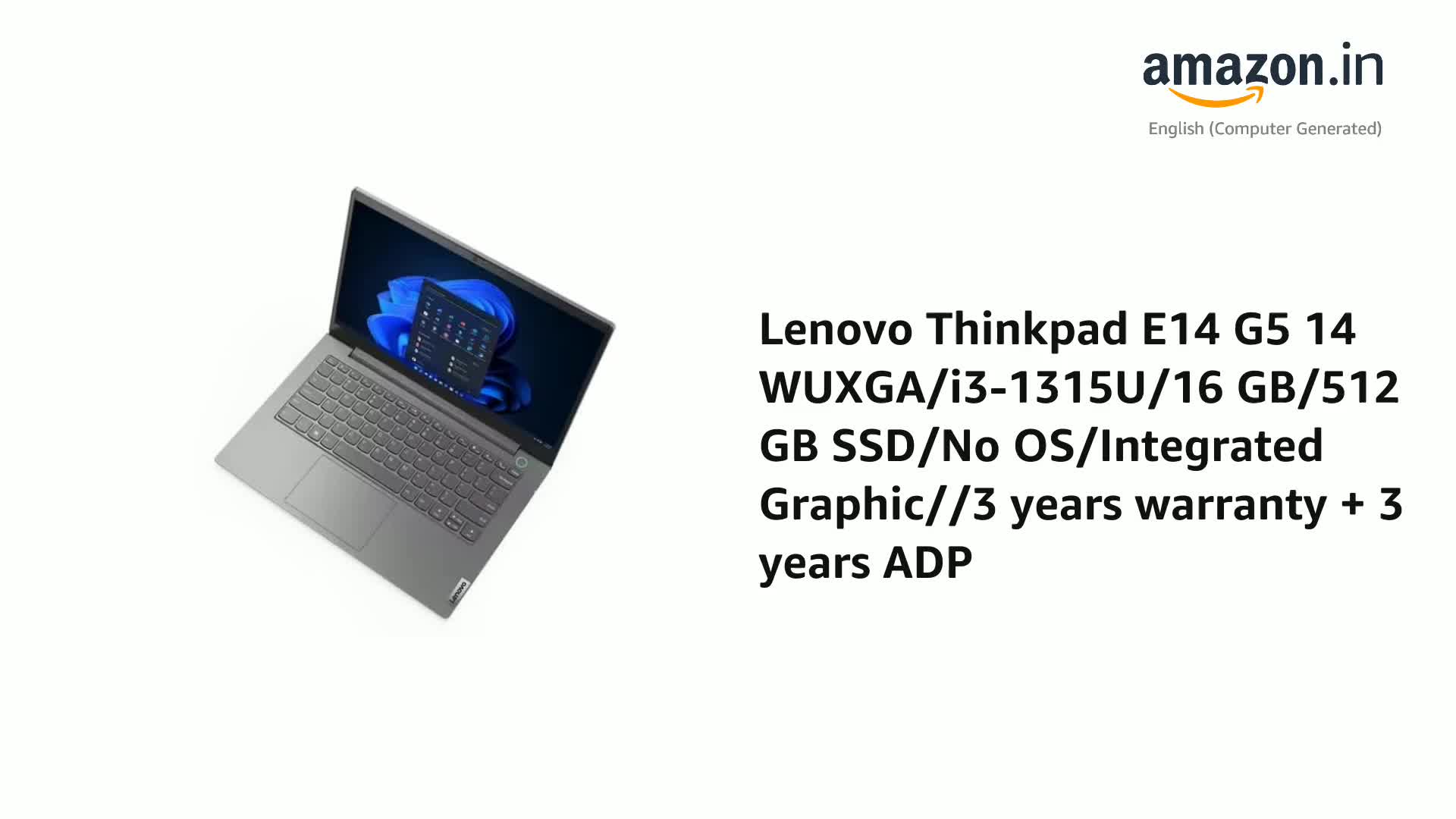 Lenovo Thinkpad E14 G5 14 WUXGA/i3-1315U/16 GB/512 GB SSD/No OS