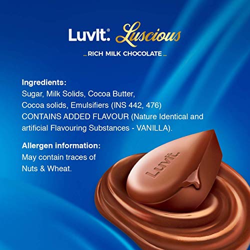 Image of LuvIt Luscious Milk Chocolate Delectable Chocolate Multipack, 100% Delicious, 520g - Pack of 10