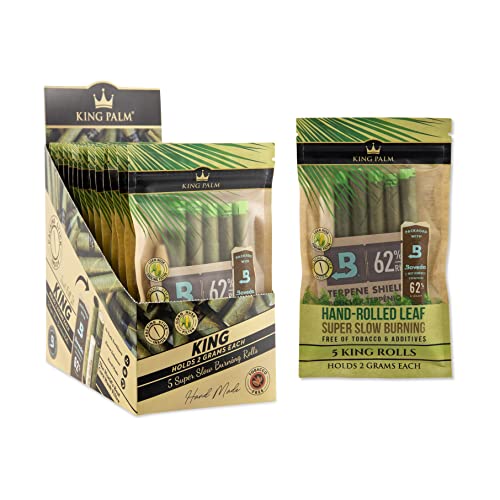 King Palm King Size Cones (Display CASE - 15 Packs of 5, 75 Rolls Total) - Natural Pre Wrap Palm Leafs - Pre Rolled Cones - All Natural Cones - Corn Husk Filter - Preroll Cones - Cones with Filter