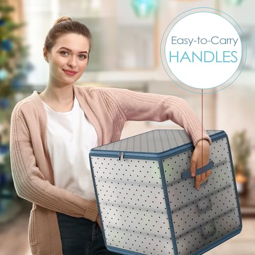 Image of Hearth & Harbor Christmas Ornament Storage Box With 4 Inner Tray Dividers - Plastic Ornament Storage Container For 64 Holiday Ornaments or Decorations
