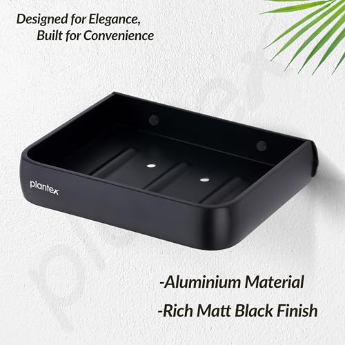 Image of Plantex Self Adhesive Aluminium Soap Holder for Bathroom /Soap Case /Soap Stand /Bathroom Accessories - Pack of 1 (1504, Black)