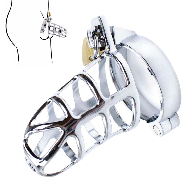 Cage de Protection Respirante en Acier Inoxydable pour Hommes - Anneau de 50MM, Petit Verrou et 2 Clés, Parfaite pour l'Entraînement de Force