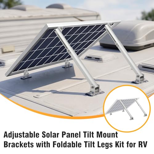 Image of 2 Pack Adjustable Solar Panel Mount Brackets with 17-28 inch Foldable Tilt Legs | Adjustable Solar Panel Brackets Kit for RV /Roof /Ground Fits EcoFlow /Jackery /Bouge RV