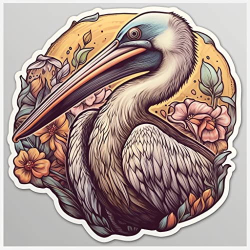 Image of Yoonek Graphics Louisiana Brown Pelican Bird Magnolia Flower Vinyl Decal Sticker for Car, Laptop, Tumbler, More. #008532-8