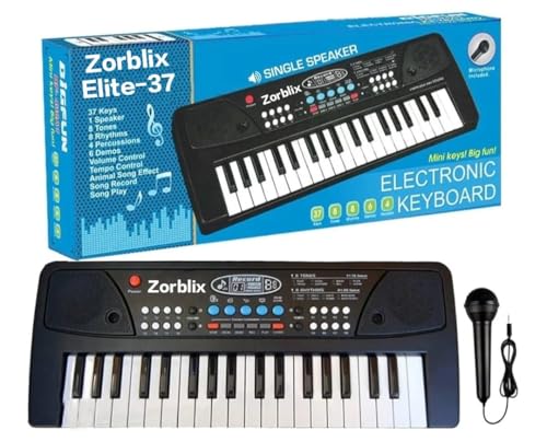 Zorbolix Electronic Keyboard Piano for Kids | Mic Included | 8 Tones & Rhythms | USB Type-C Rechargeable | Musical Toy for Boys & Girls | Gift for 4-9 Years | Educational Fun