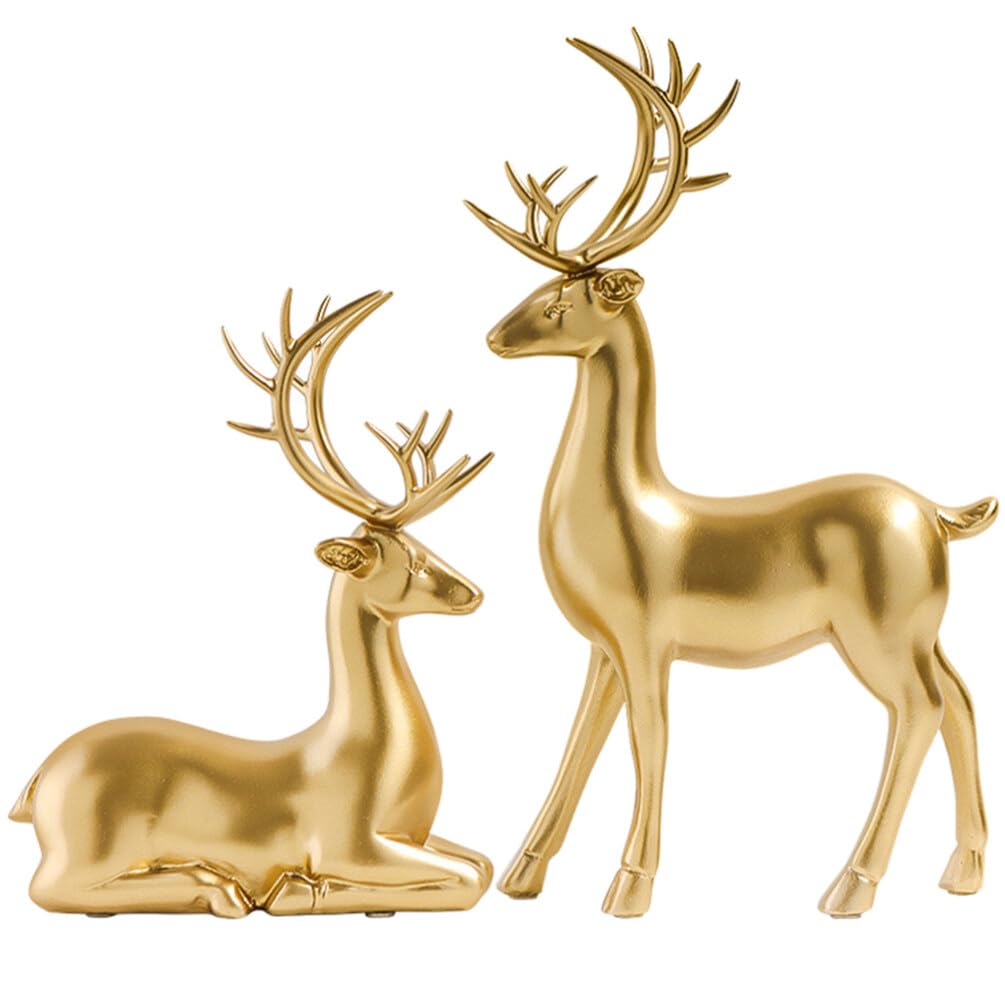 Abaodam 2pcs Resin elk ornaments christmas deer decorations reindeer statues christmas elk statue christmas elk ornament reindeer ornament xmas deer figurine gold decor desktop doll lovers