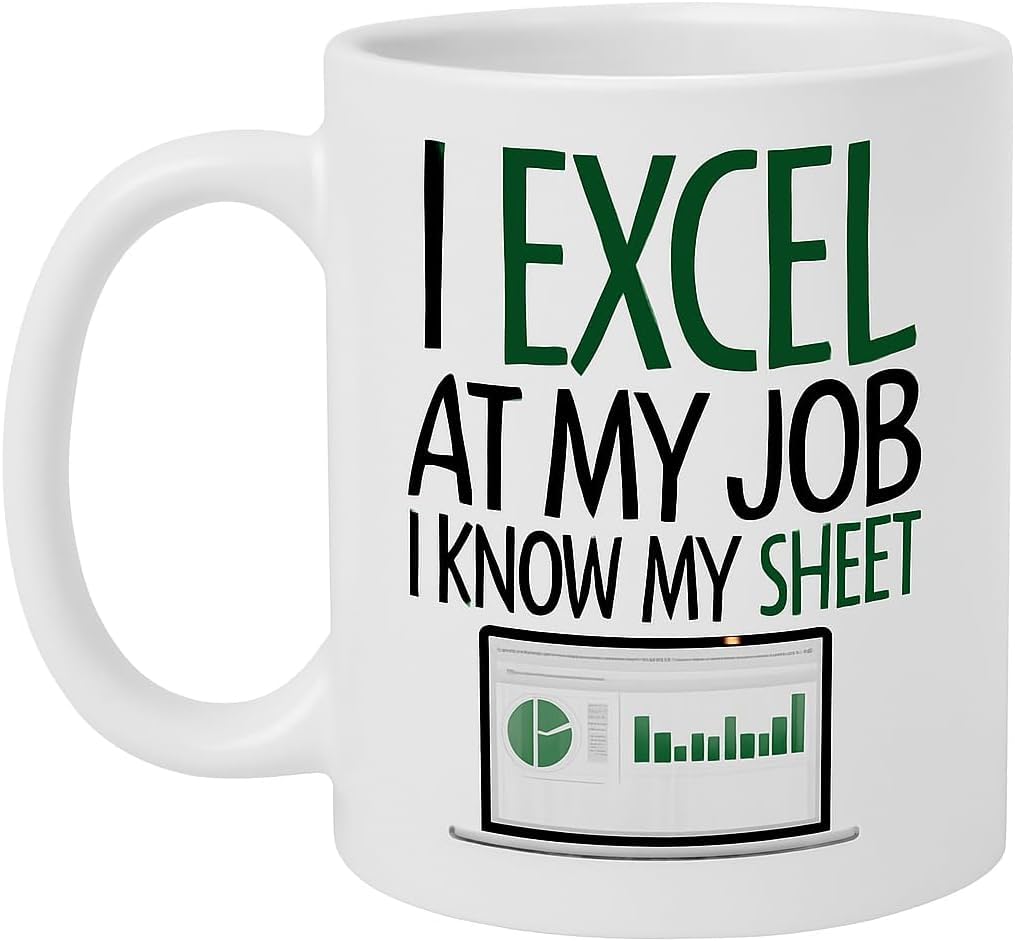 Playcrate Excel at My Job Ceramic Mug – Funny Gift for Spreadsheet Lovers, Data Nerds, or Coworkers