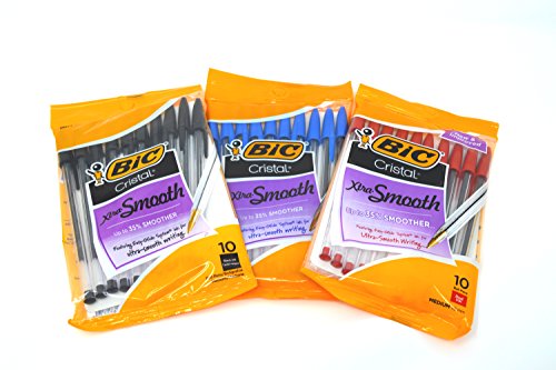 Image of Bic Cristal Stic Medium Ball Pen (30 count, Black /Blue /Red)