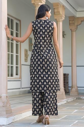 Image of Janasya Women Multi Ethnic Motifs Printed Pure Cotton Kurta & Pant Set Style
