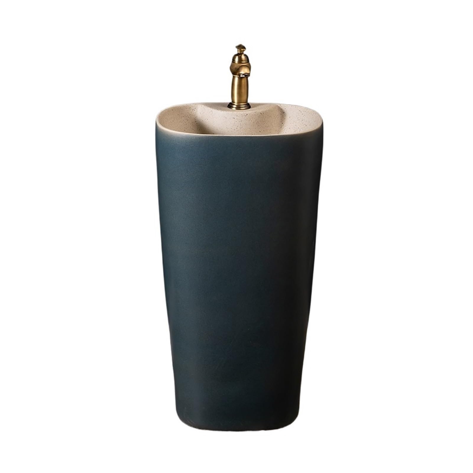 Free-Standing Home Bathroom Pedestal Sink Outdoor Freestanding Ceramic Washbasin with Faucet and Drain Lavatory Column