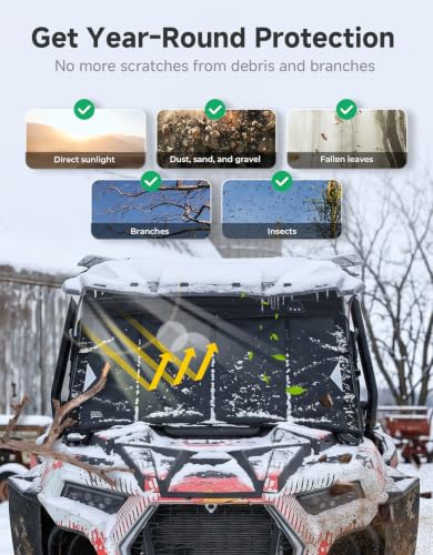 Image of KEMIMOTO Thick Glass Windshield Cover Protector Large Size Easy Installation Compatible with 2014-2023 RZR XP 1000 Snow Dust Reduction 800D Waterproof Fabric 10mm EVA Foam Soft Plush Inner Lining
