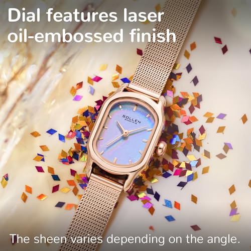 Image of SOLLEN Rose Gold Watches for Women, Square Dial Vintage Stylish Ladies Watches, 30M Waterproof & Stainless Steel Case, Casual & Dainty Wrist Watch for Women, Luxury Gift for Her