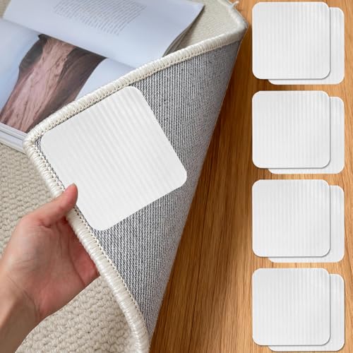 AMFUN 8 Stück Antirutschmatte für Teppich Wiederverwendbare Teppich Antirutschunterlage Abnehmbare Waschbare Zur Verhinderung des Verrutschens des TeppichsWeiß
