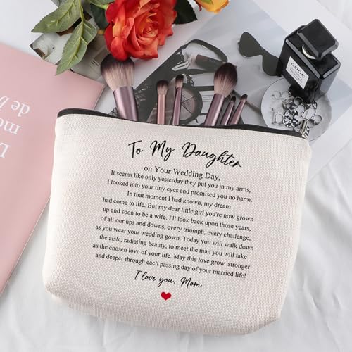 Wedding Gift for Bride from Mom Bridal Shower Gift Travel Makeup Bag Bridal Gifts for Bride Keepsake for Daughter from Mother to My Daughter on Your Wedding Day4
