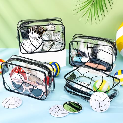 24 Pcs Volleyball Gifts for Teen Girls 12 Volleyball Makeup Bags with 12 Round Makeup Pocket Mirror, 7 x 4.7 x 2.4'' Volleyball Cosmetic Bag Sport Gifts for Women Players Fans (volleyball)2
