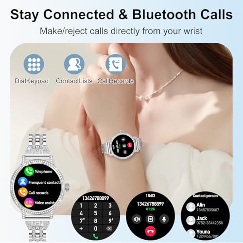 GADIXY Smart Watches for Women Diamonds:1.27" HD Smart Watch Bluetooth Calls(Answer&Make),3 Bands,24/7 HR/Steps/Calories/BP,IP68 120+ Sports Fiteness Tracker Android&iOS Silver