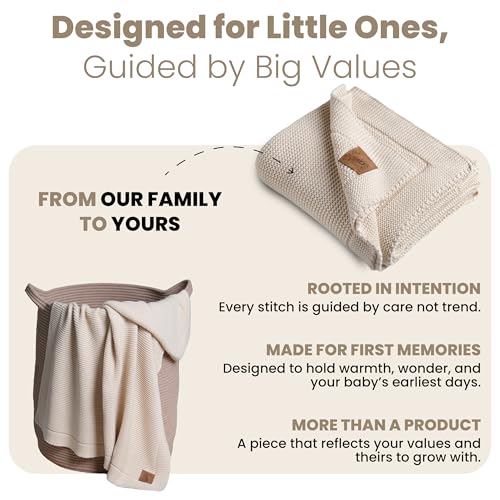 Image of 100% Organic Cotton Baby Knitted Blanket with Gift Box - Soft Toddler, Crib, Stroller Blanket - Neutral Swaddle and Receiving Blanket for Newborns, 30 inchx40 inch, Color Earth Ivory