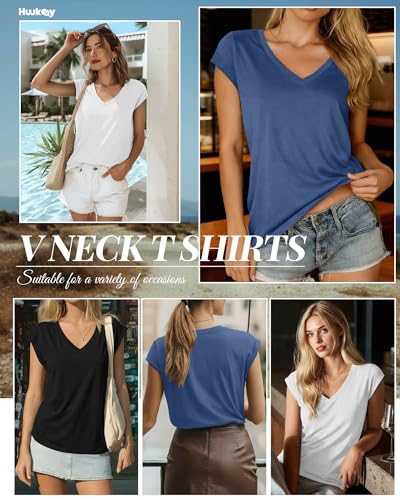 Image of Huukeay 3 Pack Women's V Neck Cap Sleeve T Shirts