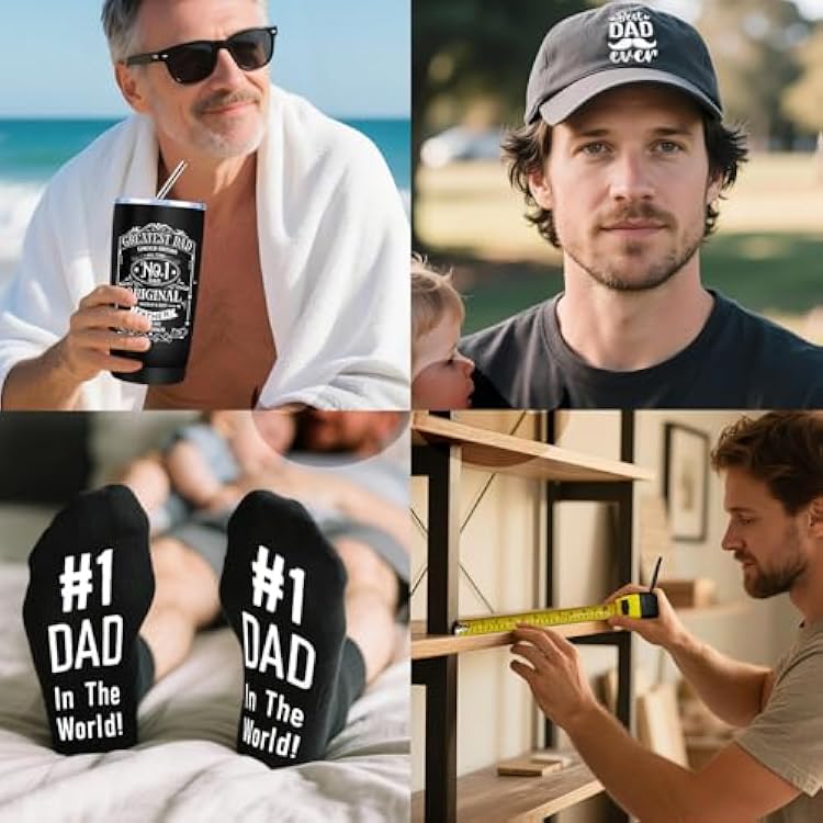 11 Pcs Dad Gifts for Men, Father's Day Gifts, Best Dad Ever Gift with 20 Oz Tumbler Socks Baseball Cap Tape Measure Bracelet Wallet Card Keychain, Fathers Day Birthday Christmas Gift for Dad Husband