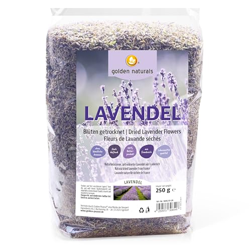 Golden Naturals Lavendelblüten getrocknet 250 g Beutel, aromatischer Lavendel, Tee, duftintensiv,...