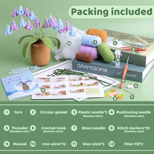 Image of kgxulr Crochet Kit, Bluebell Crochet Kit for Beginners, Crochet Flowers Kit