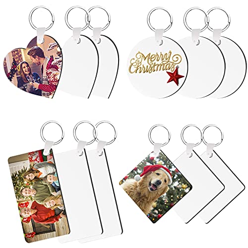 Anvin 12 Pack Sublimation Blanks Products Sublimation Keychains Blank Double Sided Heat Transfer MDF Printed Sublimation Accessories Wooden Round Square Rectangle Heart Shape for DIY Crafting Project