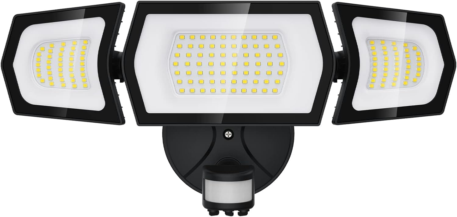 100W LED Flood Light Outdoor Motion Sensor, 9000LM Security Lights Outdoor, 3 Head Adjustable Floodlight, IP65 Waterproof Exterior Floodlights, 6500K Motion Lights for Entryway, Yard, Garage