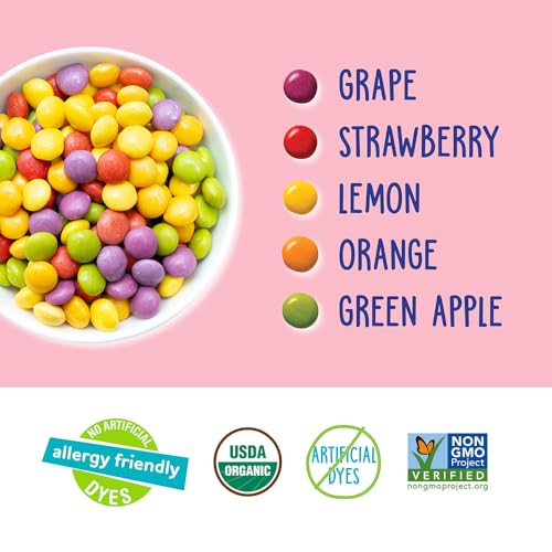 Image of YumEarth Organic Giggles Chewy Candy - Allergy Friendly (Top 9 Free), No Artificial Dyes, Non GMO, Gluten Free, Vegan - Individually Wrapped Fruity Snack Packs - 0.5 Ounce (Pack of 10)