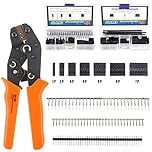 Glarks 486Pcs Wire Crimper Plier with Connector Set, SN-28B Ratchet Crimping Tool with 485Pcs 2.54mm 1 2 3 4 5 6 7 Pin Housing Connector Male Female Pin Header Crimp Connector for AWG28-18 Dupont Pins
